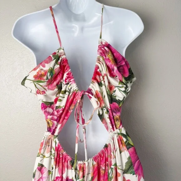 Express floral halter neck open back maxi sun dress L - Picture 8 of 12